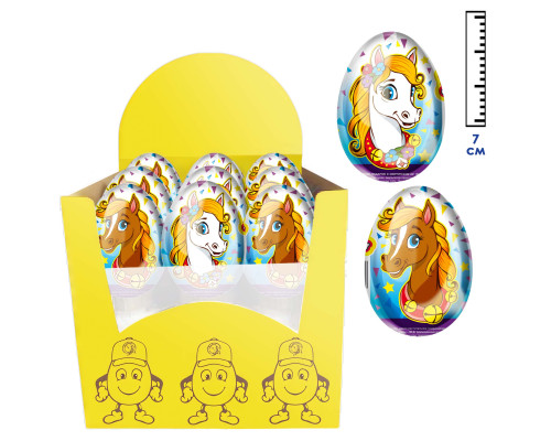 Изделие фигурное из кондитерской глазури яйцо с сюрпризом "Лошадки" 20гр. 6х24