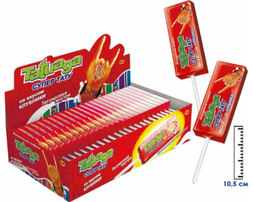 Жевательная конфета на палочке "Tatuaga с тату Клубника" 10гр. 12х50