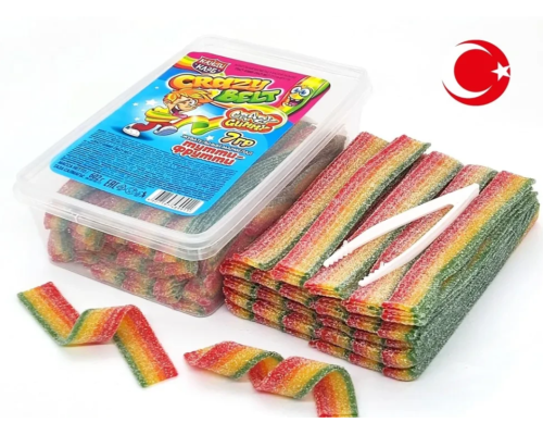 Жевательный мармелад в кислой обсыпке «CRAZY GUMMY CRAZY BELT» ассорти 7гр 12*86 Жевательный мармелад в кислой обсыпке «CRAZY GUMMY CRAZY BELT» ассорти 7гр 12*86