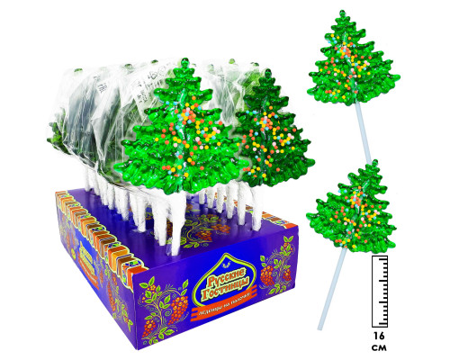 Карамель леденцовая "Елочка" с посыпкой со вкусом клубники 40гр. 8х24