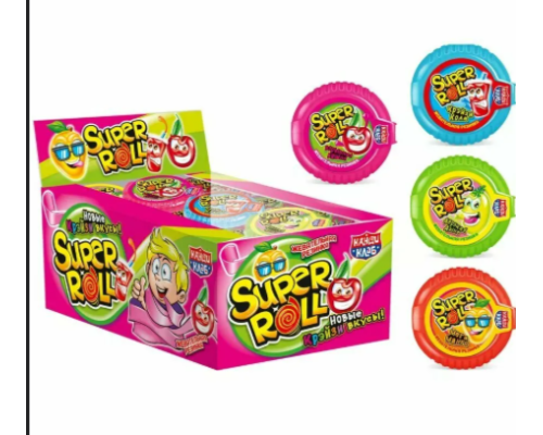 Жевательная резинка SUPER ROLL ассорти 10гр. 16*24 Жевательная резинка SUPER ROLL ассорти 10гр. 16*24