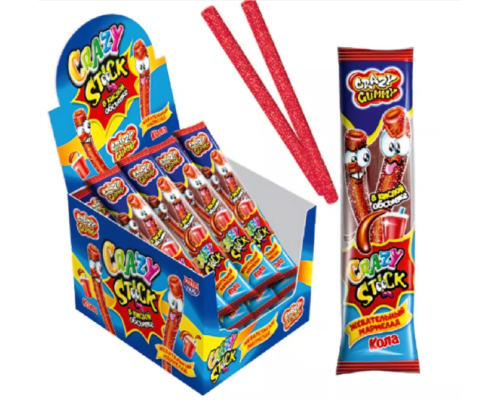 Жевательный мармелад в кислой обсыпке «CRAZY GUMMY. CRAZY STICK» со вкусом колы 20гр 12*24 Жевательный мармелад в кислой обсыпке «CRAZY GUMMY. CRAZY STICK» со вкусом колы 20гр 12*24