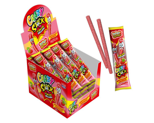 Жевательный мармелад в кислой обсыпке "CRAZY GUMMY. CRAZY STICK" со вкусом клубники 20 гр. 24шт*12