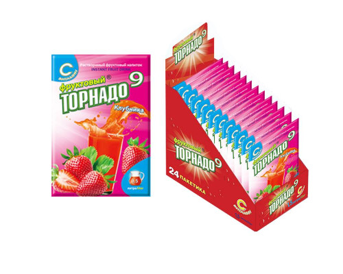 Сухой порошкообразный растворимый напиток " Фруктовый торнадо 9" со вкусом клубники 12*24*9гр